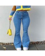 Pinstriped Mid Waist Flare Jeans