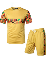 Men's Printed Colorblock T-Shirt and Shorts Set 022