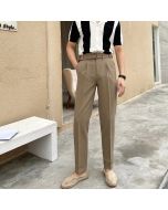 Mens slim high-waisted all-match straight trousers