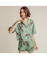 Short Sleeve Animal Print Pajamas Ice Silk Comfortable Shorts Two-piece Set Loose Ladies Homewear