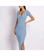 2023 European and American hot style dress sexy hot girl women's V-neck vest tight-fitting slit mid-length skirt lady step