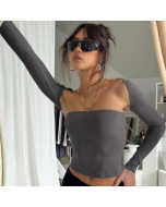 Summer Y2K fashion new women's sexy tube top waist T-shirt long-sleeved tight blouse two-piece women's top