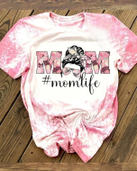 Mom Life Bleached T-Shirt with Floral and Animal Prints