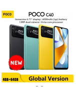 New global version poco c40 4gb 64gb smartphone 6000mah battery 6.71 display jlq jr510 octa-core cpu 13mp main camera Black