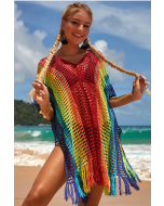 Rainbow Colorful Knitting Swimwear Cover Up
