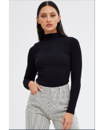 Seamless High-Neck Long Sleeve Top in Black