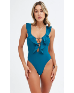 Frilly Blue One Piece Swimsuit with Stunning Detail