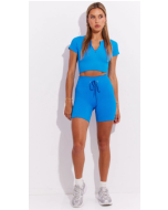 Seamless Zip Top and Bike Shorts Set in Blue