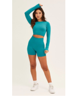 Seamless Green Activewear Set with Matching Top and Shorts
