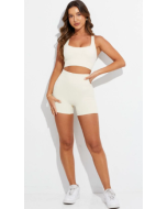 Activewear Set: White Seamless Top and Bike Shorts Combo