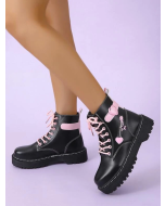 Combat Boots with Star and Heart Decor and Lace-up Front                                  