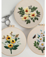 Beginner's Embroidery Kit: 3 Floral Patterns, Hoops, Threads, Needles