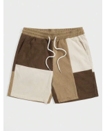 Color Block Corduroy Shorts with Drawstring Waist for Men