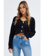 Cozy Black Cardigan with a Fluffy Texture