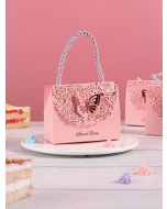 5pcs Hollow Butterfly Decor Gift Bag, Pink Paper Portable Gift Packaging Box For Party