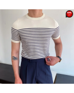 Gentleman Striped Knitted Short-sleeved T-shirt