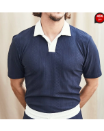Fabric Texture Color Block Polo Shirt