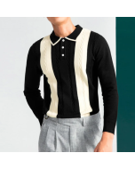 Simple Lapel Contrast Color Knit Polo Shirt