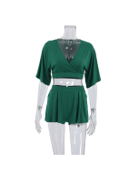 2023 spring and summer new knitted pajamas cotton silk green short-sleeved shorts suit fashion cross-border hotel homewear women