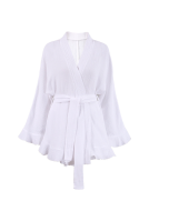 Summer Europe and the United States long-sleeved pajamas crepe cotton fashion ruffled robe shorts suit loose cross-border home wear female