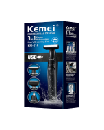 Washable Design 3 In 1 Men Personal Groomer Set Kemei Km-114 Dry and Wet USB Charging Waterproof 3 In 1Mens Shaver