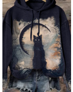 [Halloween Sale]Halloween Vintage Cat Drawstring Sweatshirt
