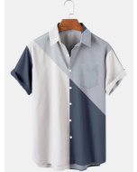 Elegant Cotton-Blend Blue Geometric Shirts and Tops