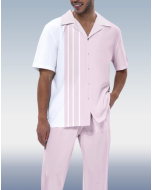 Mens Printed Walking Suit: Vertical Stripe Two-Piece Short Sleeve