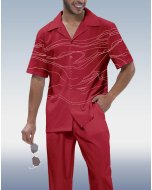 Men's Red Art Print Short Sleeve Walking Suit for Suitmen