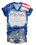 Women's Independence Day We The People 1776 Flag Print V-Neck 