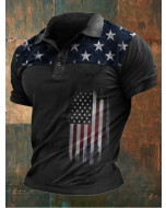 Men's Casual Flag Print Polo Shirt
