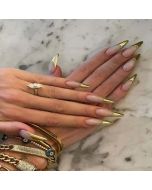 Transform Your Nails with 24pcs Long Stiletto Gold Mirror Effect French Style Fake Nail & 1pc Nail File & 1sheet Nail Tape 