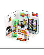 Robotime Rolife Super Creator Daily Plastic DIY Miniature House Cafe Energy Supply Store Building Block Sets English Version DW002