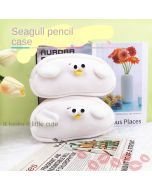 Seagull pencil bag quirky niche pencil bag sand sculpture plush stationery bag large capacity milk puff ins style student storage box