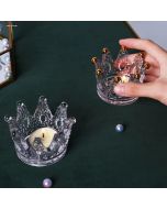 Round crown glass candle holder for home wedding/crystal tealight holder stand/ decorative glass crown candleholder