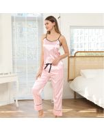 Ice silk pajamas women's 2022 spring and summer thin suspender trousers suit imitation silk can be worn outside with vermicelli home clothes