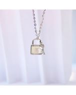 S925 sterling silver white shell lockhead key necklace