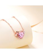 Pink heart zircon sterling silver necklace
