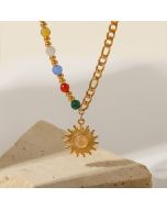 Sun pendant colorful stone necklace