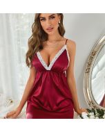 European and American foreign trade new sexy ice silk pajamas women's cross-border suspender nightdress V-neck high-end home service Amazon