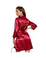 2023 New Ice Silk Scarlet Bridal Nightgown Suit Summer Long Satin Lace Cross-border Thin Homewear