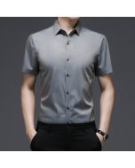 Short-Sleeved Shirt Men's Non-Iron Business Casual Pure Color Thin Silky Bamboo Fiber Summer New Clothing