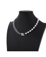 Reflective pearl titanium steel necklace