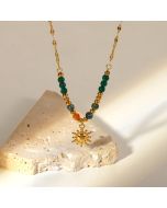 Vintage natural stone Sun pendant necklace