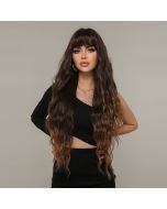 Women's wig with bangs Long hair gradient fluffy water wavy hair wig