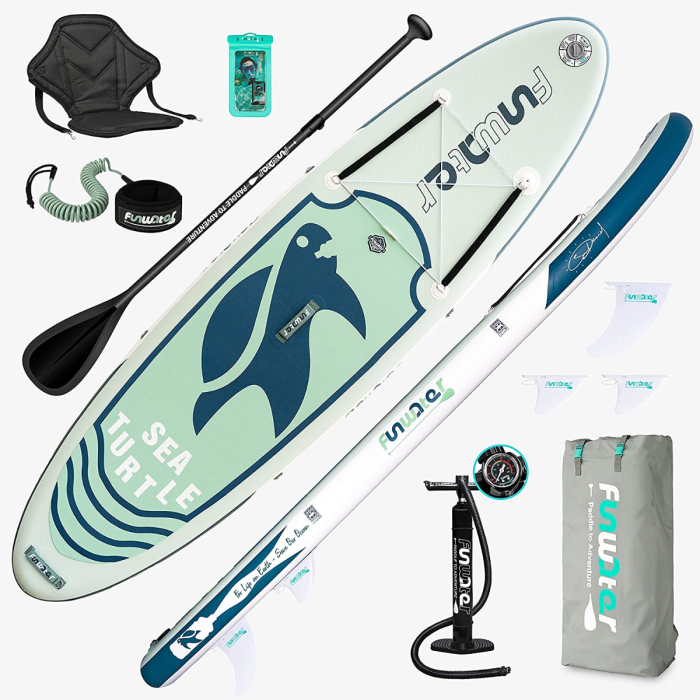 FunWater Inflatable Stand Up Paddle Board, 320 x 84 x 15 cm, Complete Accessories, Adjustable Paddle, Pump, ISUP Travel Backpack, Lead, Waterproof Bag, Up to 150 kg Load Capacity