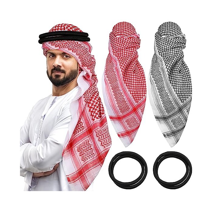 Funtery 4 Pcs Arab Head Scarf for Men with Lgal Aqel Rope Middle East  Desert Shemagh