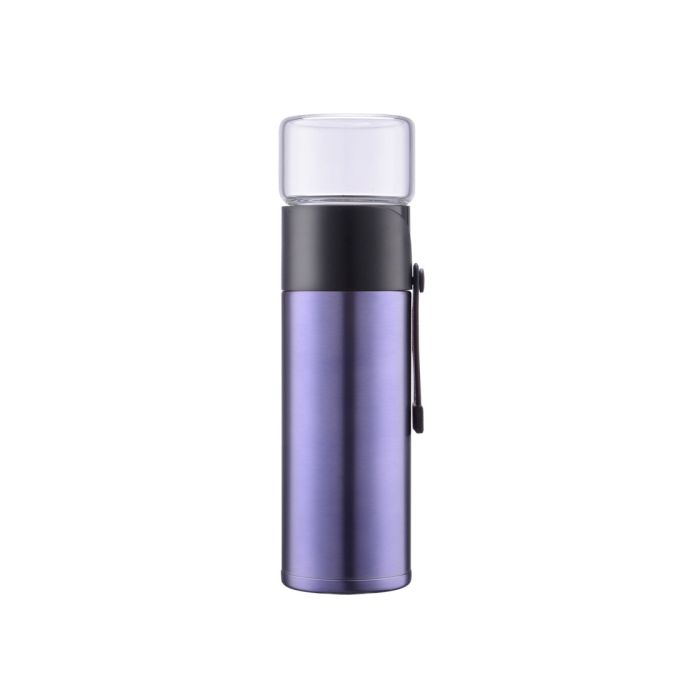 400ml 304 Stainless Steel Glass Cover Thermos Cup Purple