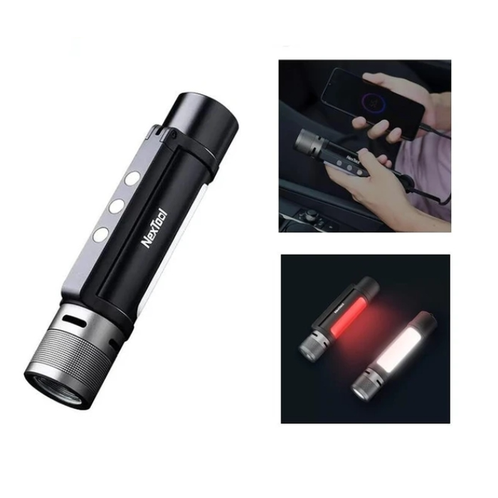 NexTool 6 In 1 Zoomable Flashlight 1000LM 3 Mode Dual Light Source 2600mAh LED Light Torch Power Bank Life Dec Alarm Flashlight