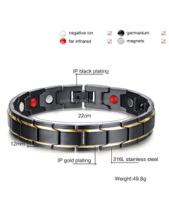 Europe and America Style Fashion Men Jewelry Stainless Steel + Gold-mounted Plating Magnetic Health Bracelet, Size: 12mm*22cm (Steel+Silver)